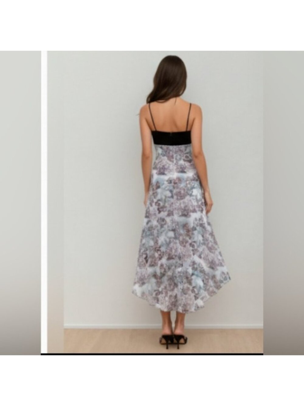 Asymmetric Hem Angel Printed Spaghetti Strap Dress - Picture 6 of 11